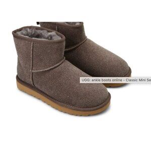 Ugg Classic Mini Serein Stormy Grey Ankle Boots Suede Sheepskin Lined Size 10